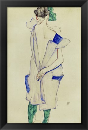 Framed Standing Girl In Blue Dress And Green Stockings, 1913 Print