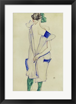 Framed Standing Girl In Blue Dress And Green Stockings, 1913 Print