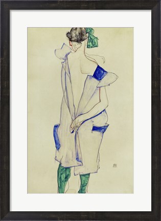 Framed Standing Girl In Blue Dress And Green Stockings, 1913 Print