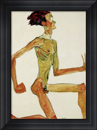 Framed Kneeling Male Nude in Profile Facing Right, 1910 Print