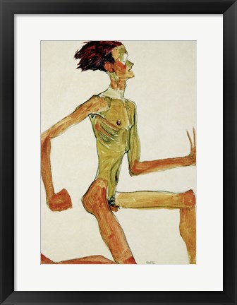Framed Kneeling Male Nude in Profile Facing Right, 1910 Print