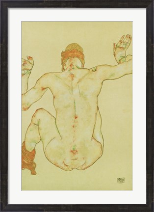 Framed Seated Female Nude, Back View, 1915 Print