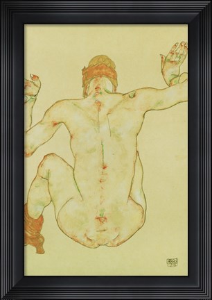 Framed Seated Female Nude, Back View, 1915 Print