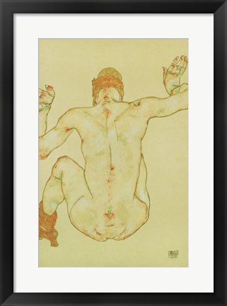 Framed Seated Female Nude, Back View, 1915 Print