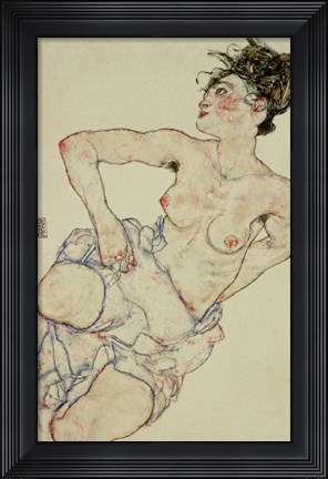 Framed Kneeling Female Semi-Nude, 1917 Print