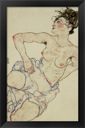 Framed Kneeling Female Semi-Nude, 1917 Print