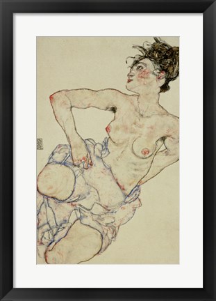 Framed Kneeling Female Semi-Nude, 1917 Print