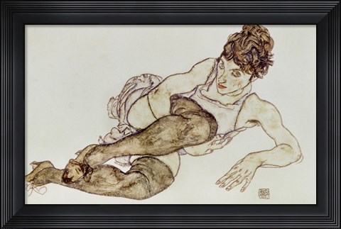 Framed Reclining Woman With Black Stockings, 1917 Print