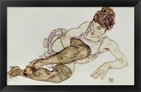 Framed Reclining Woman With Black Stockings, 1917 Print