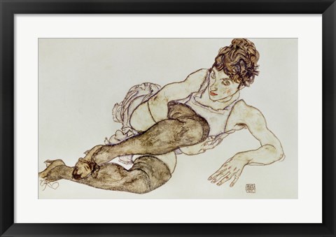 Framed Reclining Woman With Black Stockings, 1917 Print