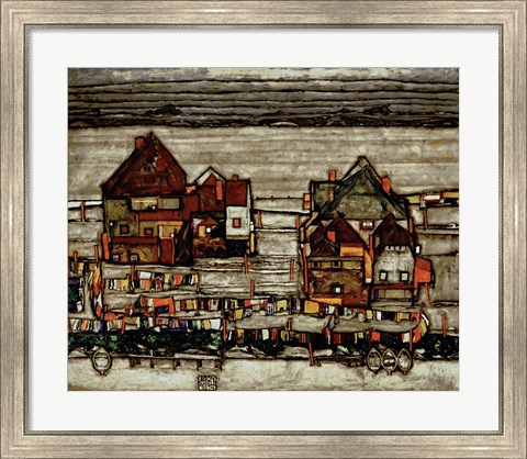 Framed Houses With Laundry, 1914 Print