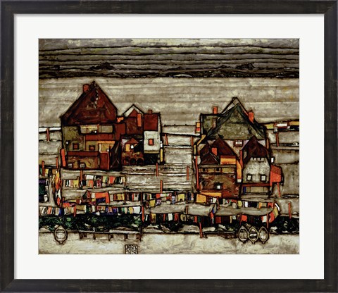 Framed Houses With Laundry, 1914 Print