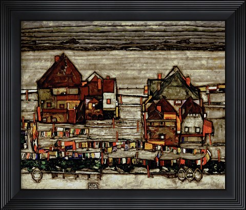Framed Houses With Laundry, 1914 Print