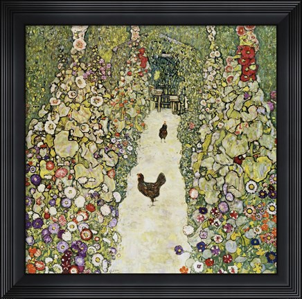 Framed Garden Path with Hens, 1916 Print