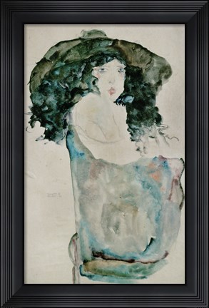 Framed Girl With Blue-Black Hair And Hat, 1911 Print