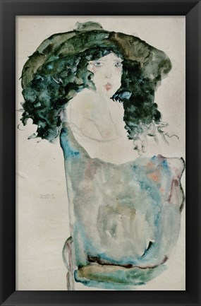 Framed Girl With Blue-Black Hair And Hat, 1911 Print