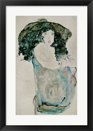 Framed Girl With Blue-Black Hair And Hat, 1911 Print