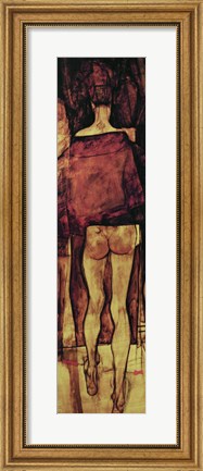 Framed Female Nude, Rear View with Shawl Print