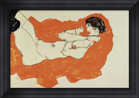 Framed Reclining Female Nude On Red Drape, 1914 Print