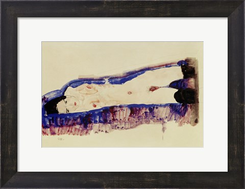 Framed Reclining Nude With Black Stockings, 1911 Print