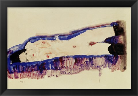 Framed Reclining Nude With Black Stockings, 1911 Print