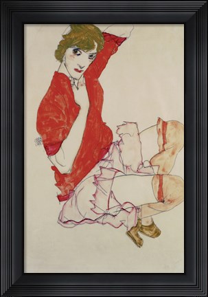 Framed Wally In Red Blouse With Raised Knees, 1913 Print