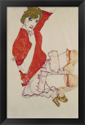 Framed Wally In Red Blouse With Raised Knees, 1913 Print