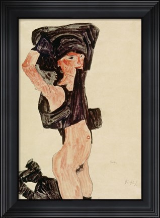 Framed Kneeling Girl, Disrobing, 1910 Print