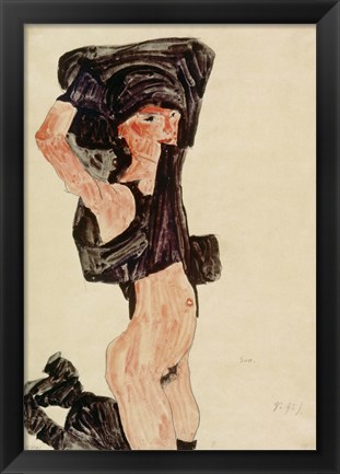 Framed Kneeling Girl, Disrobing, 1910 Print