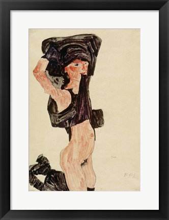 Framed Kneeling Girl, Disrobing, 1910 Print