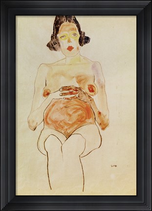 Framed Red Nude, Pregnant, 1910 Print