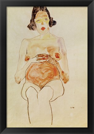 Framed Red Nude, Pregnant, 1910 Print