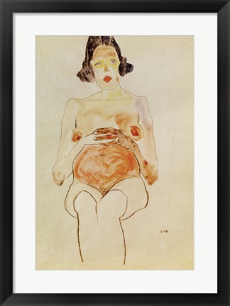 Framed Red Nude, Pregnant, 1910 Print