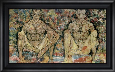 Framed Two Squatting Men  (Double Self-Portrait), 1918 Print