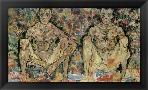 Framed Two Squatting Men  (Double Self-Portrait), 1918 Print