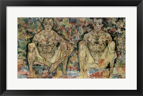 Framed Two Squatting Men  (Double Self-Portrait), 1918 Print