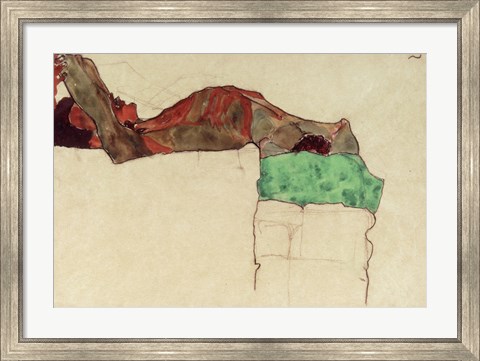 Framed Reclining Male Nude With Green Cloth, 1910 Print