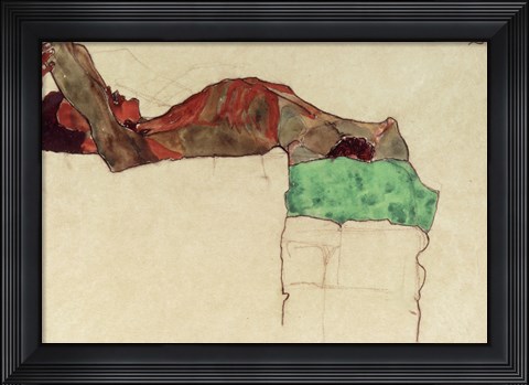 Framed Reclining Male Nude With Green Cloth, 1910 Print