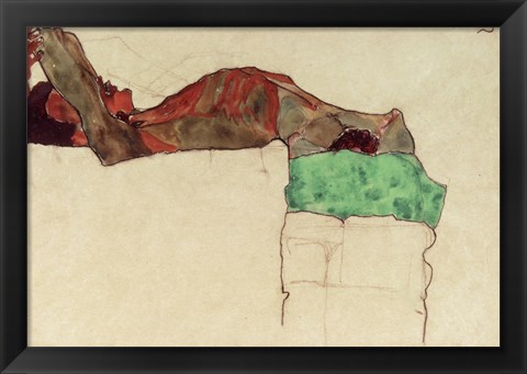 Framed Reclining Male Nude With Green Cloth, 1910 Print