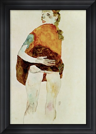 Framed Standing Girl With Raised Skirt, 1911 Print
