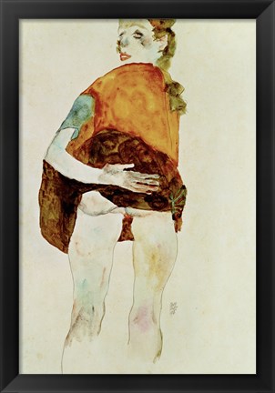 Framed Standing Girl With Raised Skirt, 1911 Print