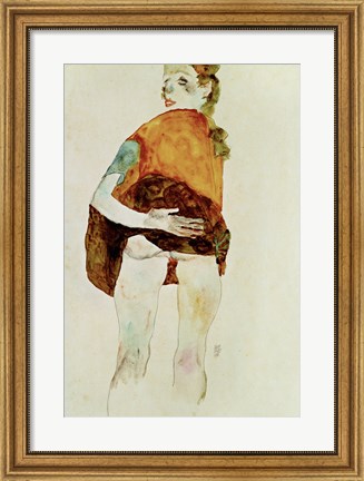 Framed Standing Girl With Raised Skirt, 1911 Print
