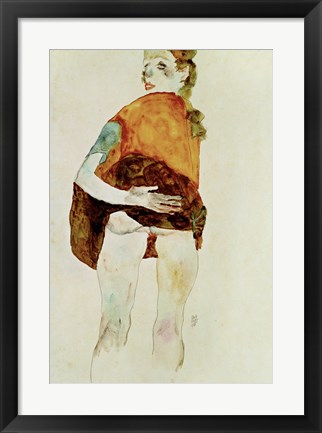 Framed Standing Girl With Raised Skirt, 1911 Print