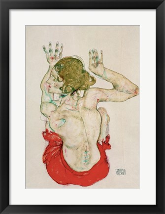 Framed Female Nude Seated On Red Drapery, 1914 Print