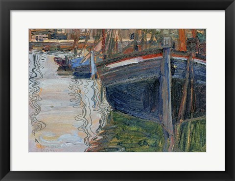 Framed Boats Mirrored In The Water, 1908 Print