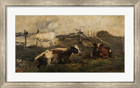 Framed Landscape With Cows Print