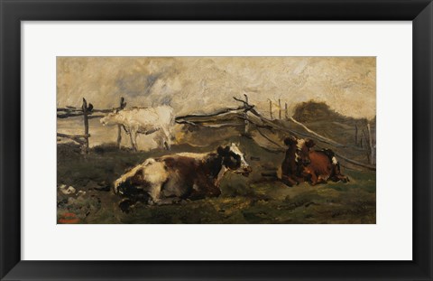 Framed Landscape With Cows Print