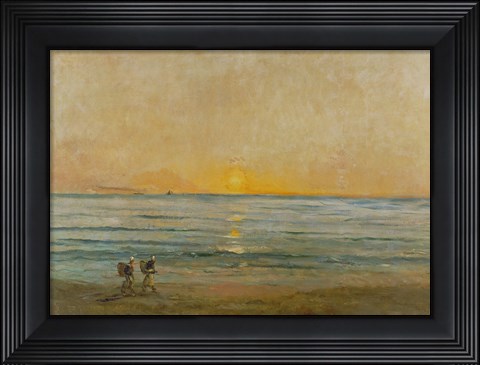 Framed Sunset With Fishermen Print