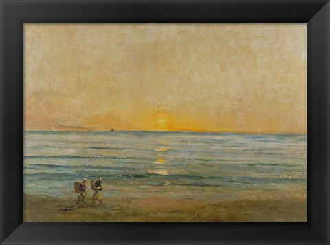 Framed Sunset With Fishermen Print