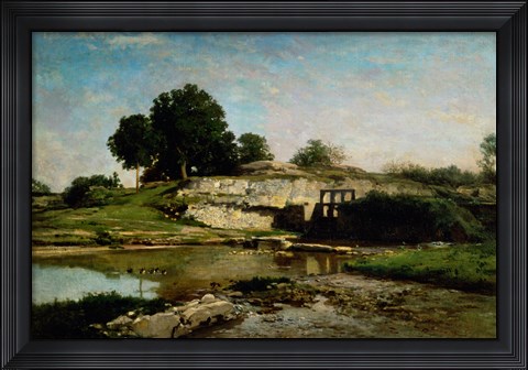 Framed Dam At Optevoz Print